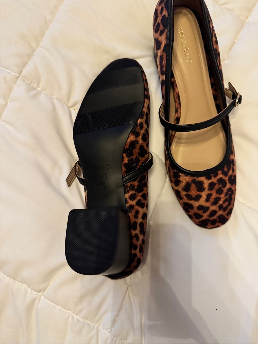 crown & ivy Leopard Print Mary-Jane Pumps in Brown and Black